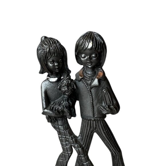 Peltro Cessallato Pewter Sculpture Boy Girl With Dog On Wooden Base 5" T - Picture 3 of 9